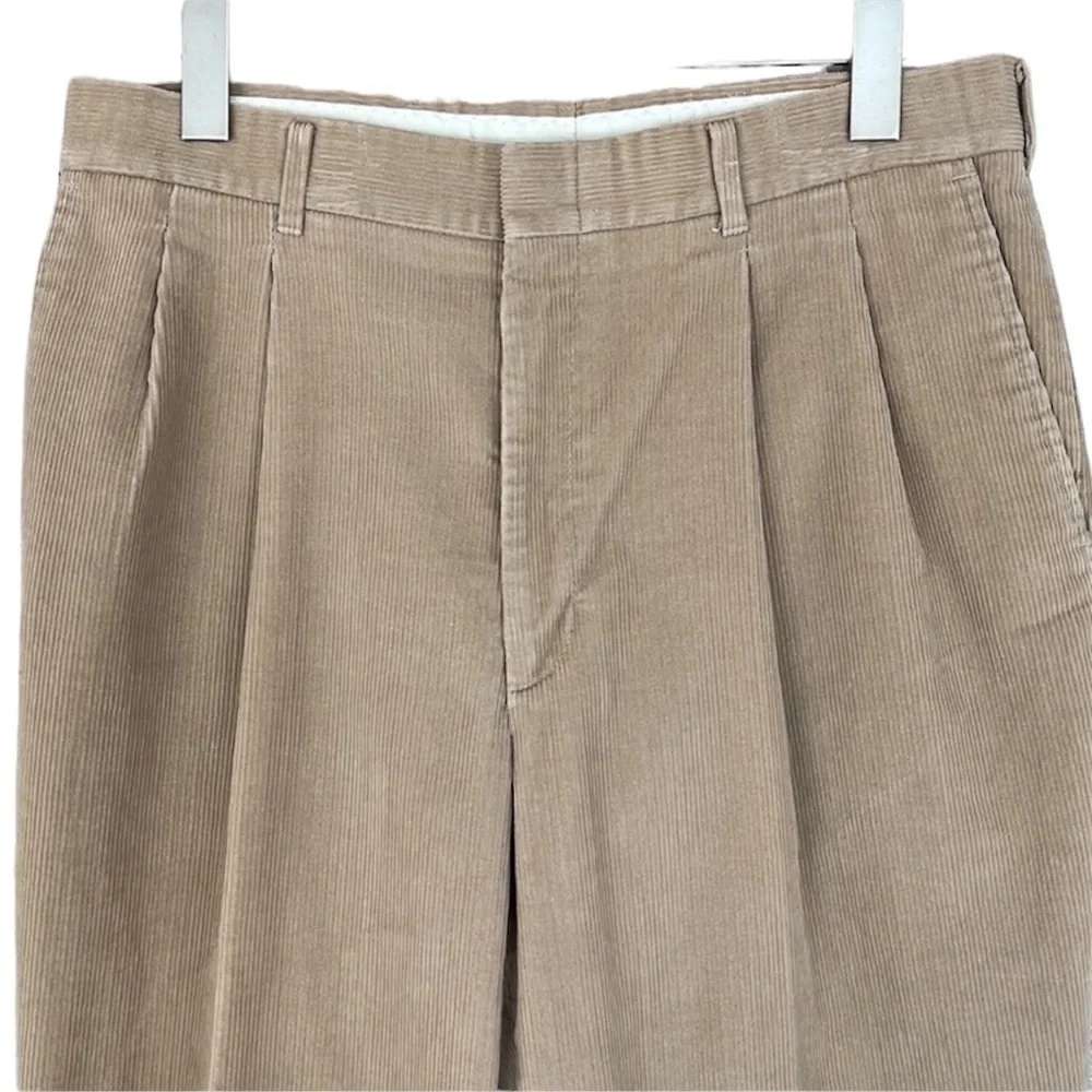 Haggar Men’s Wide Wale Corduroy Pleated Pants Tan Khaki 34x30 USA
